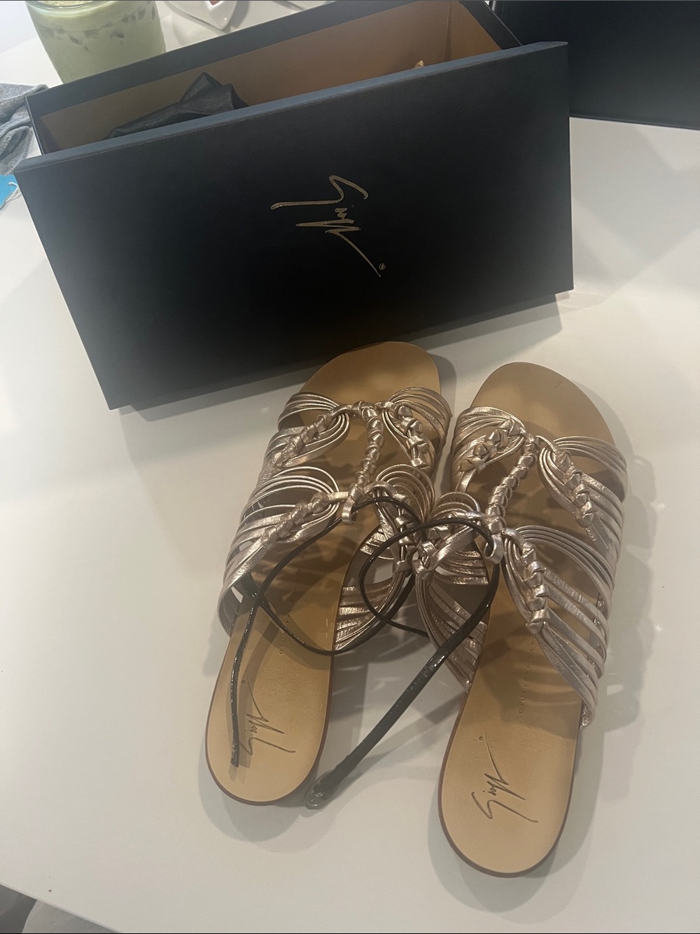 Giuseppe Zanotti Metallic Braided Slingback Sandals - Rose Gold